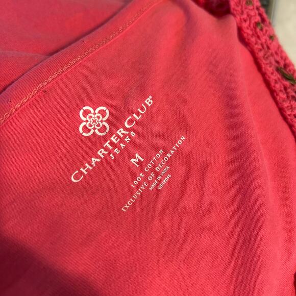 Charter Club Top Coral Embroided Beads Long Sleeve Peasant Art Cottage SZ Med - Picture 6 of 7